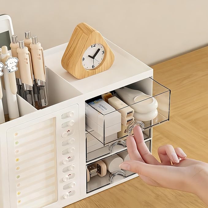 Desk Organizer with Drawer, Stationery Pencil Pen Holder for Desk, Multi-functional Desk Organizers and Accessories, Workspace Organizers for Office School Home Supplies