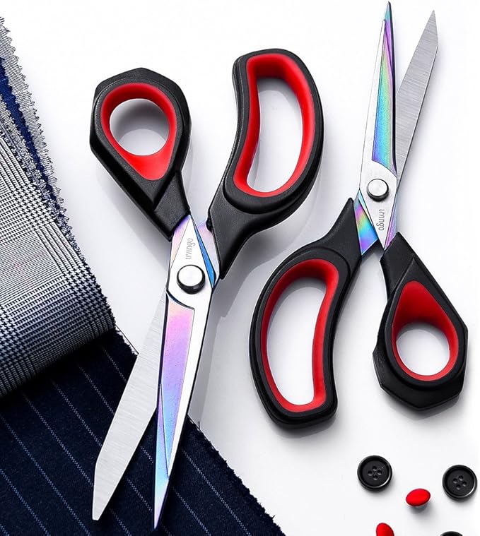 LIVINGO 2 Pack Premium Tailor Scissors Heavy Duty Multi-Purpose Titanium Coating Forged Stainless Steel Sewing Fabric Leather Dressmaking Comfort Grip Shears Professional Crafting (8.5 & 9.5INCH)