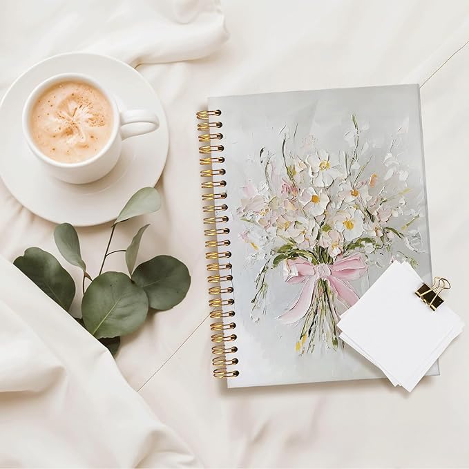 Pink Bow Floral Journal for Women Girls, Preppy Pretty Trendy Notebook, Girl School Supplies for Notes, Writing & Gifts, Floral Coquette Aesthetic Spiral Notebook, A5 Size 5.5x8.3