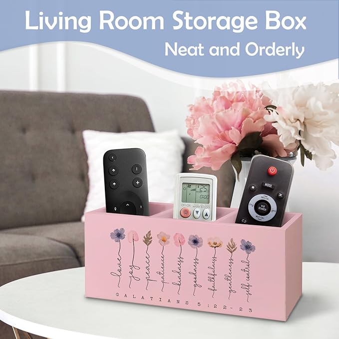 SNNDER Christian Pen Holder for Desk, Religious Christian Gifts for Women, Floral Boho Christian Bible Verses Wooden Pen Pencil Holder Organizer for Home Office Desk Accessories(PINK)