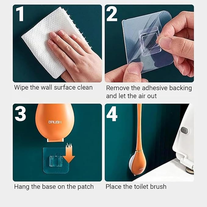 Flexible Silicone Toilet Brush and Holder Set Wall Mounted, Auto Closing TPR Brush Head for Deep Cleaning, Space Saving Bathroom Essentials with Adhesive Mounts (No Drilling) (1, White Milk)