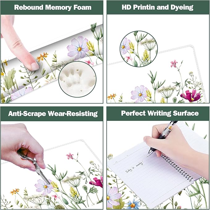 ARTSO Gaming Mouse Pad Wrist Support Set, XXL Large Desk Mat Mousepad + Keyboard Wrist Support+ Mouse Wrist Rest+Coaster 4in1 Ergonomic, Memory Foam for Home Office -White Flowers Plants