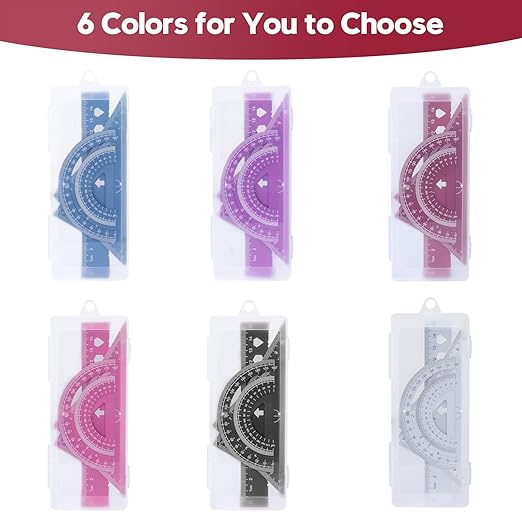 MSDADA Triangle Ruler, Protractor, Square and Ruler Set, 4 Pieces Aluminum Alloy Ruler, Metal Drafting Ruler Kit, Geometric Protractor for Student, School, Home, Office (Red, 15cm/5.9inch)