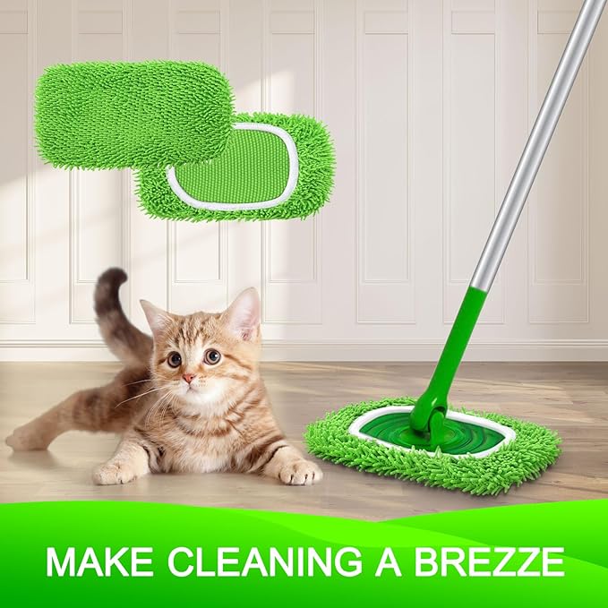 Reusable Microfiber Mop Pads Compatible with Swiffer Sweeper- 4 Pack Dry Sweeping Cloths & Wet Mopping Cloths - Washable Wet Pads Refill for Mopping Floors (Mop is not Included)