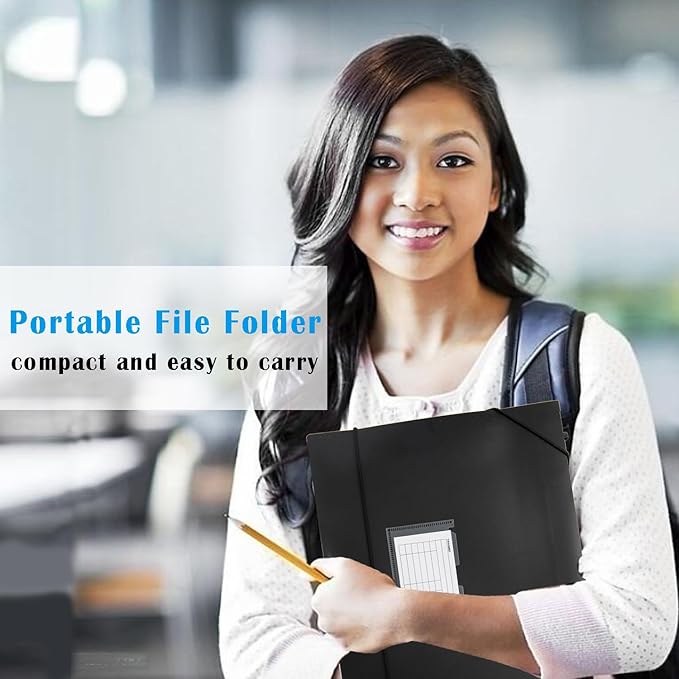 TRANBO 7-Pockets Hanging File Folder with Retractable Hooks for Filing Cabinet, Letter Size Expandable Accordion File Organizer with Elastic Band for File Frame or On-The-Go Use (6 Pack)