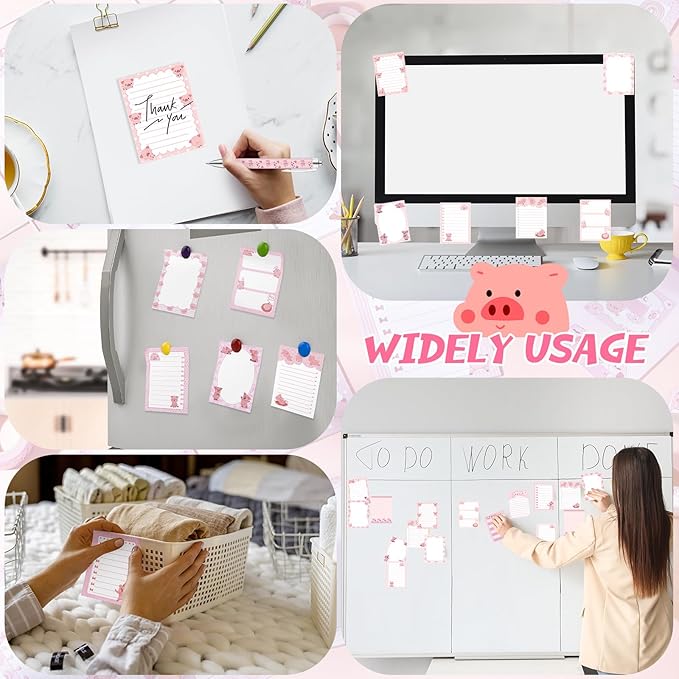 24 Pcs Piggy Sticky Notes with Pens Pink Pig Themed Gifts Self Adhesive Notepad Cute Memo Notes Pads Black Ink Ballpoint Pen for Pig Lover Gifts Office School Students Teacher Supplies