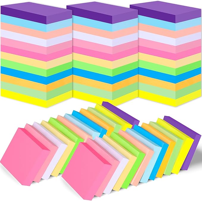 60 Pack Sticky Notes 1.5x2 in, Small Self Stick Note, 12 Color Mini Sticky Notes Pad Bulk, Assorted Bright Colors Paper Memo Pads for Office School Notebook Supplies, 75 Sheets/pad 4500 Sheets