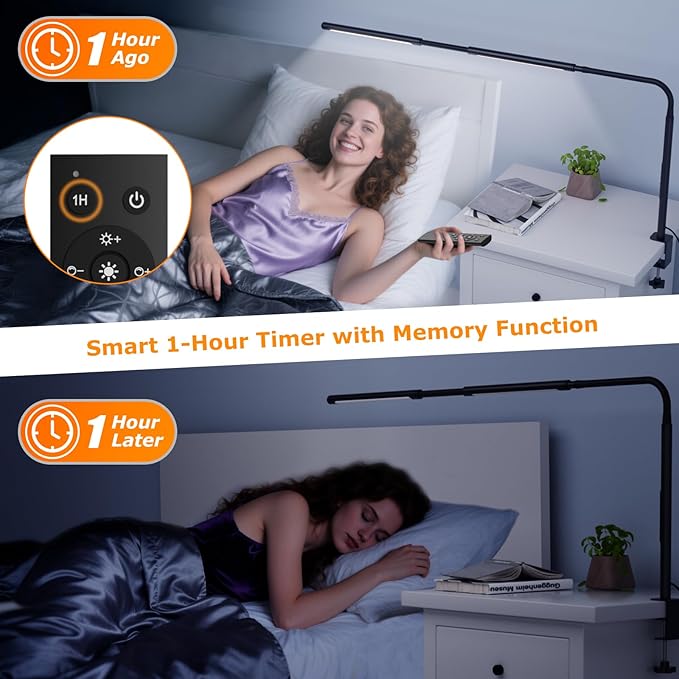 LED Desk Lamp for Home Office, Eye-Caring Desk Light with Adjustable Gooseneck, Dual Screen Computer Monitor Light with Stepless Dimming, Stepless Color Temp, Memory Function for Study, Workbench