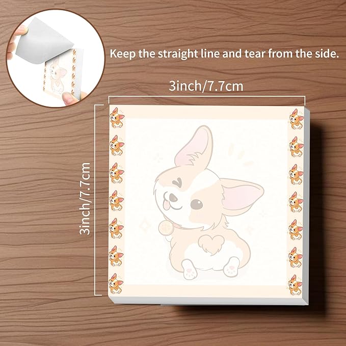 Sticky Notes, 2 Pads, 3x3 inches, Cute Colorful Fun Self-Stick Note Pads, Easy Post, Strong Adhesive Notepad Orange Corgi