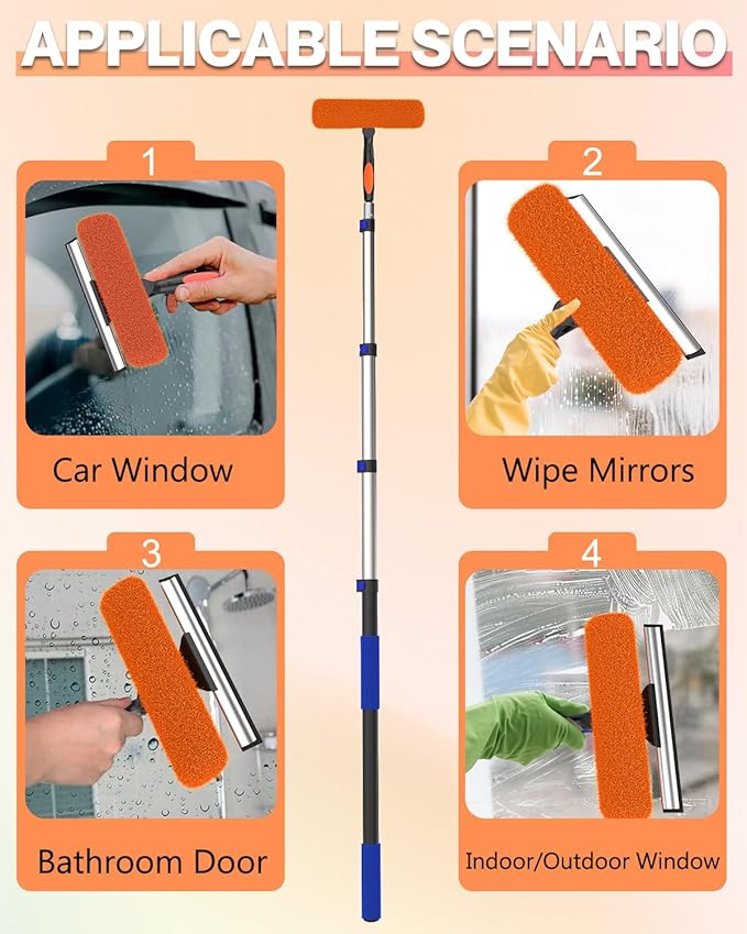SKGPOLE 26FT Reach Window Squeegee for Window Cleaning Kit with 5-20 Foot Telescoping Extension Pole, 2 in 1 Window Squeegee, Cobweb Duster, Dust Kit Window Washing Kit for Car, Shower Glass Door
