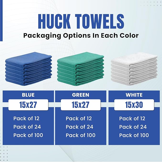 Premium Blue Huck Towels – (100 Pack) 15 x 27 inches 100% Cotton Bulk Towel for General Cleaning, Auto Shop, and Hospital Use, Super Absorbent, Machine Washable Cloth
