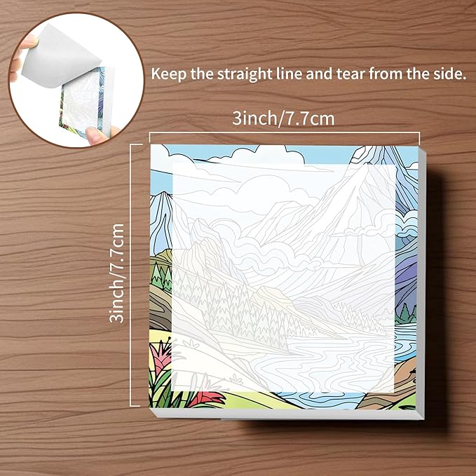 Sticky Notes, 2 Pads, 3x3 inches, Cute Colorful Fun Self-Stick Note Pads, Easy Post, Strong Adhesive Notepad Cartoon Mountain Landscape