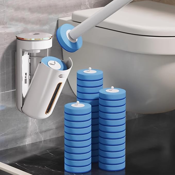 SWIFTIRON Disposable Disposable Toilet Bowl Cleaner Brush, Toilet Brush and Holder Set with Refills, Bathroom Cleaning Supplies (32 Replacement Heads)