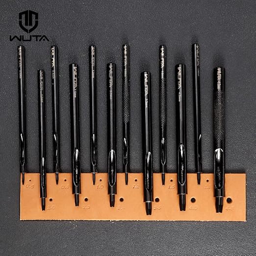 WUTA Black Round Hole Punch Leather Hollow Punch Steel Watches Belts Scrapbooking Paper Leather Tools for Watch Band, Fabric, Plastic 0.5+1+1.5+2+2.5+3+3.5+4+4.5+5mm (10pcs)