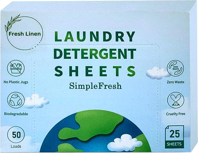 25 Laundry sheets 50 loads | Fresh Linen scent - Laundry Detergent Sheets, Eco-Friendly, Plant-Based, Hypoallergenic, No Plastic Jug Kindly (Fresh Linen)