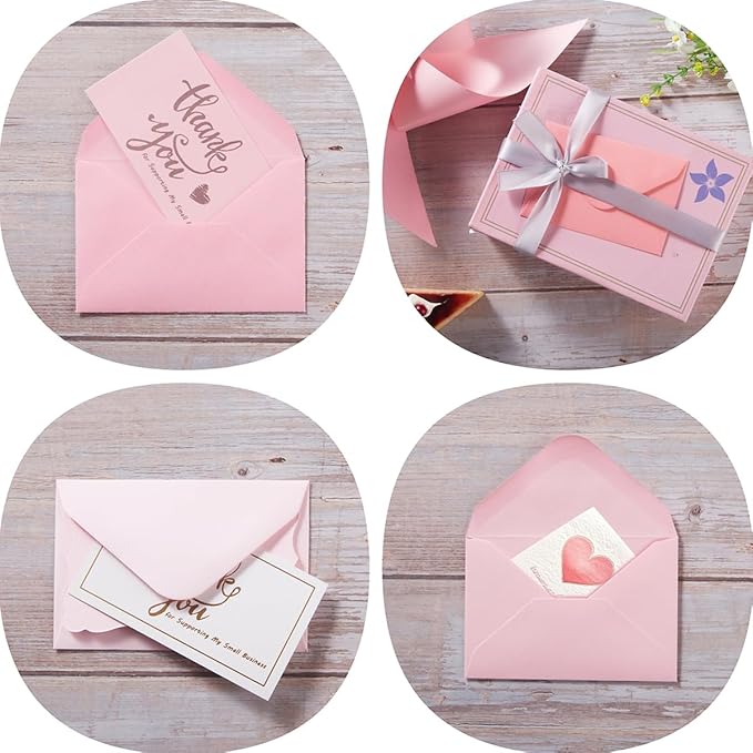 100 Pack Mini Envelopes with Note Cards in 5 Colors for Wedding, Birthday, Baby Showers, 4 x 2.7 Inches (Pink)