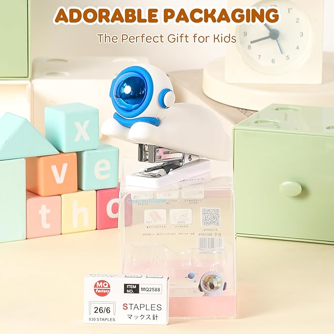 Honagu Cute Stapler, Cartoon Stereoscopic Silicone Stapler, Labor-Saving Office Supplies, Desktop Stationery Gift for Students Kids (White)