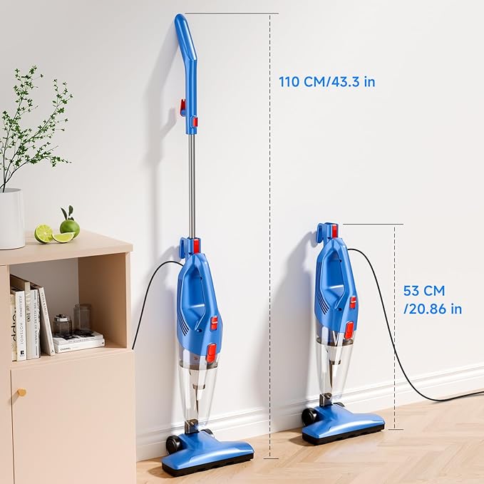fenhua Corded Stick Vacuum Cleaner - Lightweight, Powerful Suction with 450W Motor, 3-in-1 16.4Ft Cord Vacuum Cleaners for Home, Hard Floor, Carpet, Pet Hair Deep Blue