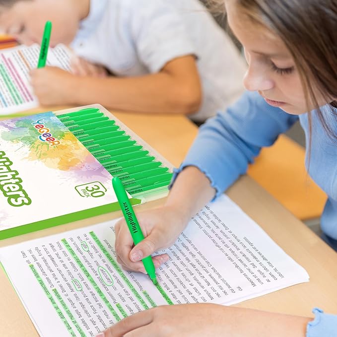 Highlighters Bulk - Quick-Dry No Bleed Markers for Office Classroom School Supplies Adults Kids Teachers Students (Green, 30)