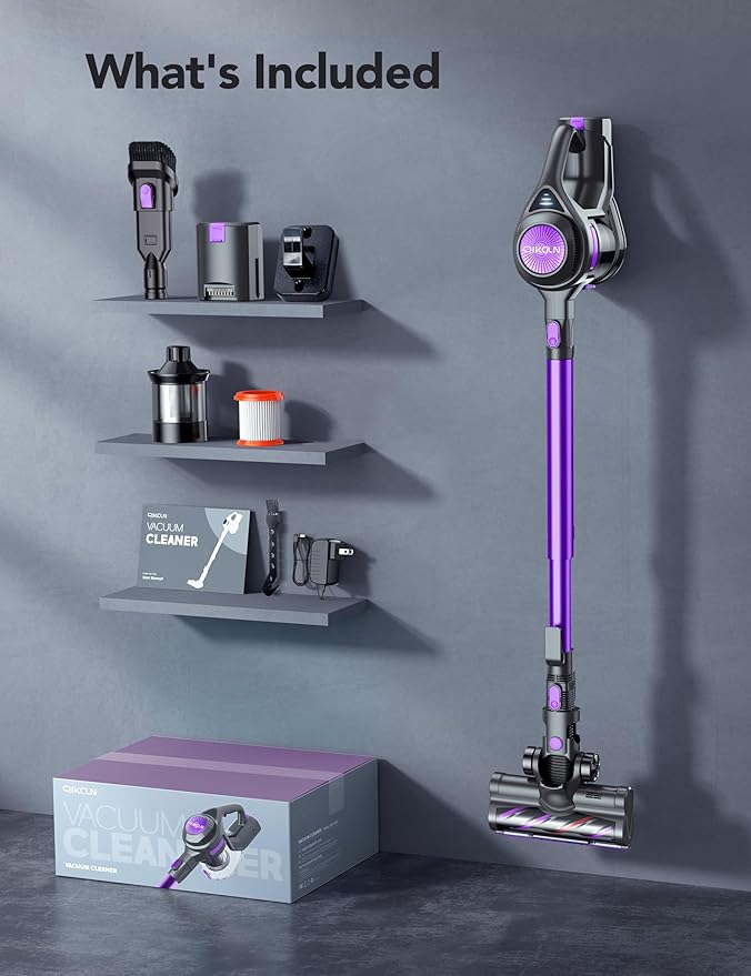 QikCln Cordless Vacuum Cleaner, 23 Kpa Powerful Suction, 1.3 L Large Capacity, 2 Modes & 30Mins Runtime, Rechargeable Stick Vacuum for Pet Hair Hardwood Carpet - Purple
