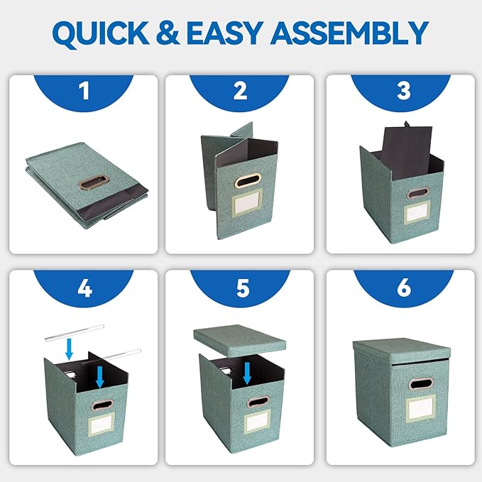 2 Pack Hanging File Folders Organizer with Lid, Letter Size Fabric File Storage Box Collapsible, Portable Office Document Holder with Metal Handle, Smooth PVC Rails, Green
