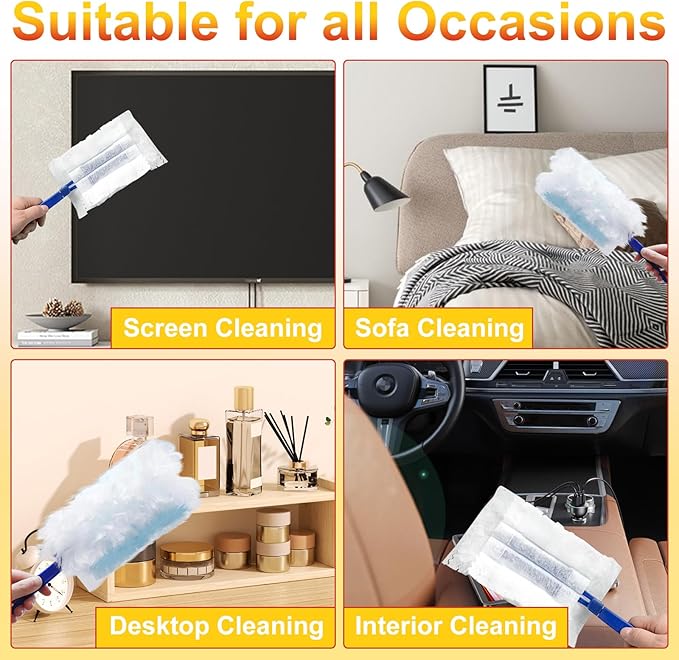 40Pcs Static Dust Removal Brush Disposable Replacement Head Compatible with Swiffer Duster Refills for Multi-Surface Dusters for Cleaning Furniture, Blinds, Electronics & Corners
