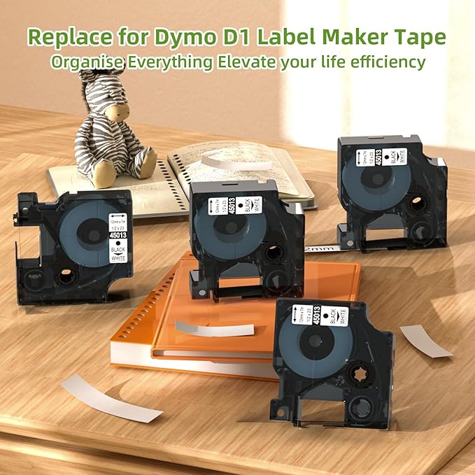 Compatible with Dymo D1 Label Maker Refills 45013 S0720530 Replace for DYMO D1 Label Tape -Black on White, 1/2 Inch x 23Ft Work for DYMO LabelManager 160 420P 210D 280 360D Pn,6-Pack