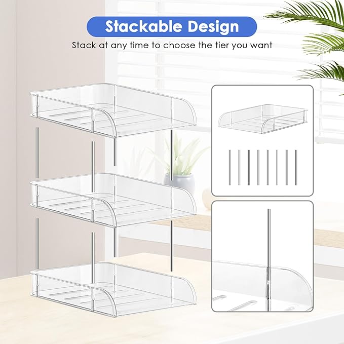 Noger Desk Organizers and Storage, 3 Tier Clear Heightened Desk Organizer, Stackable Paper Tray Organizer for Document, Letter, A4 File Paper, Desk Accessories, Office Supplies (Clear, 3 Pack)