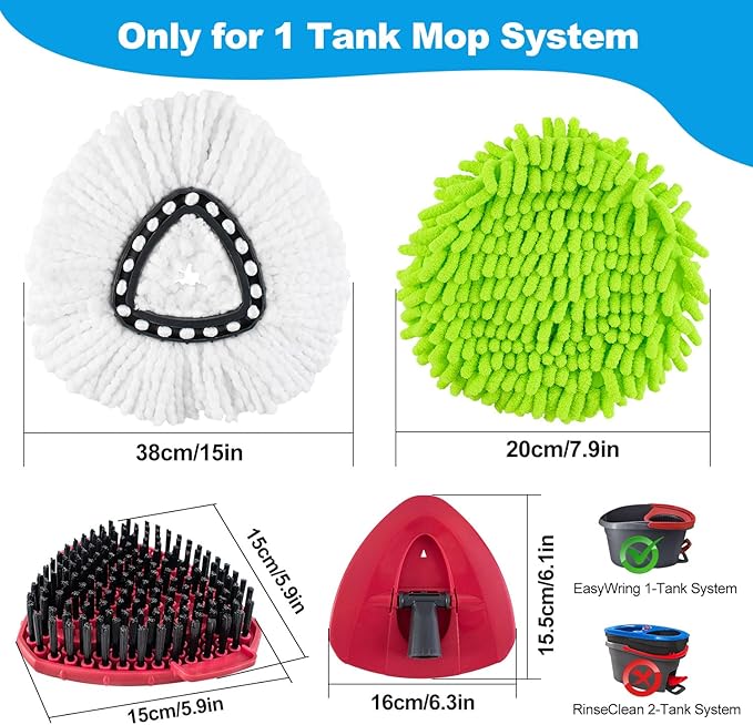 Mop Heads Replacements for Ocedar, Mop Replace Head for o Cedar Easywring 1 Tank, Spin Mop Replacement Head Mop Heads Include 4 Pack Spin Mop Refills, 1 Pack Scrubber Mop Head and 1 Mop Base