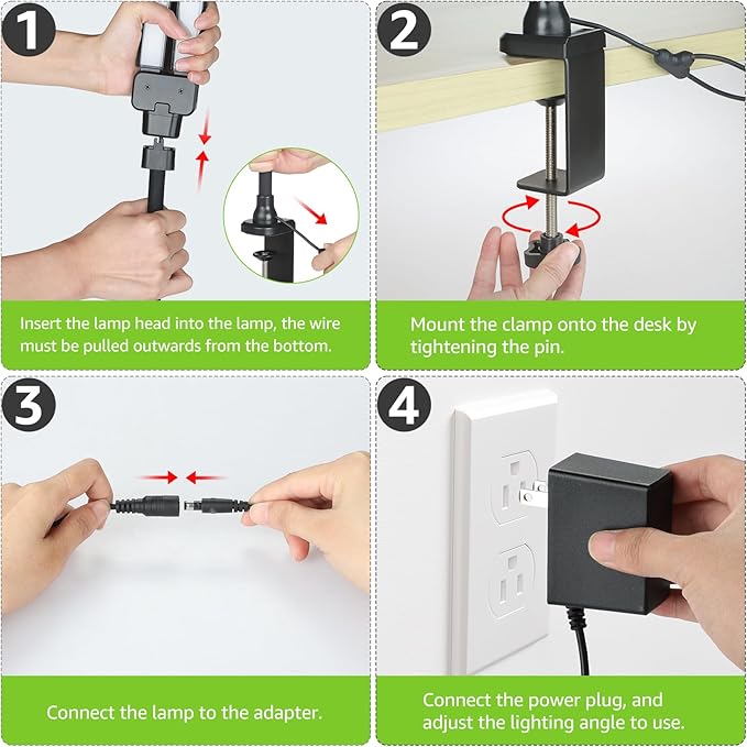 ShineTech LED Desk Lamp for Home Office, 3000K Warm White Double Head Architect Task Lamps with Clamp, Dimmable Adjustable Flexible Gooseneck, Black