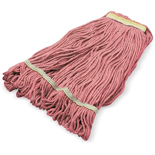 SPARTA Flo-Pac Acrylic Mop Head, Loop-Ended, Narrow Band with 1" Yellow Band for Organized Cleaning, Small, Red, (Pack of 12)
