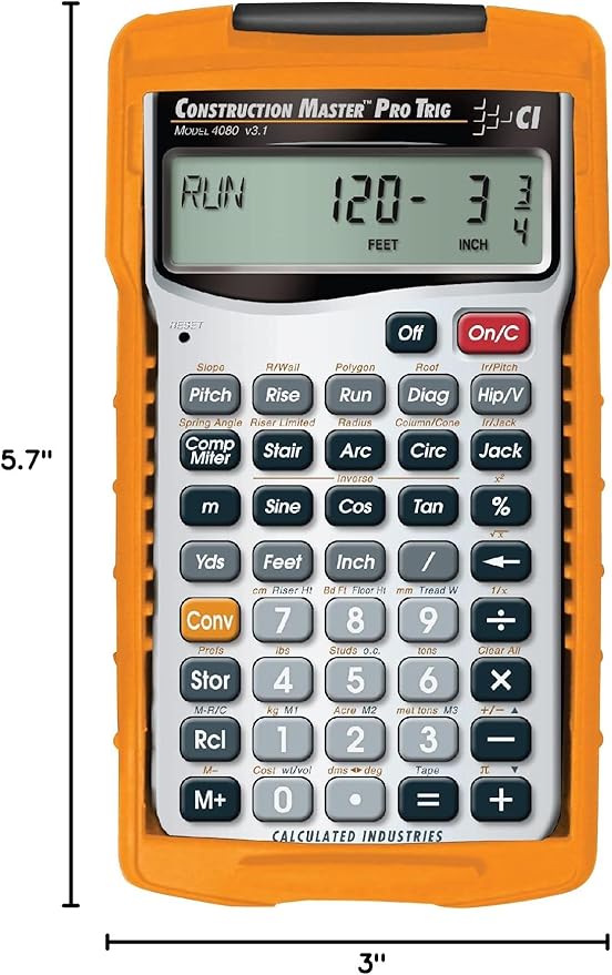 Calculated Industries 4080 Construction Master Pro Trig Advanced Construction Math Feet-Inch-Fraction Calculator with Full Trig Function for Architects, Engineers, Contractors, Estimators and Framers