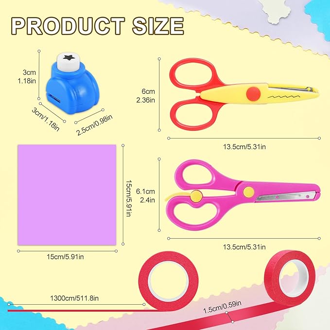 UCEC 44 Pack Scrapbook Supplies Kit, Craft Scissors Decorative Edge, Safety Scissors, Hole Punch Shapes Craft, Cardstock Paper, Washi Tapes for DIY Art, Crafts, Scrapbook, Card Making, School Supplies