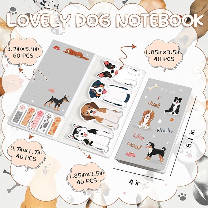 Dog Sticky Notes Set, 420 Sheets Cute Cartoon Animal Dogs Self-Stick Notes Pads Dogs Themed Memo Pads Dog Paw Page Markers Sticky Index Tabs for Home Office School Supplies