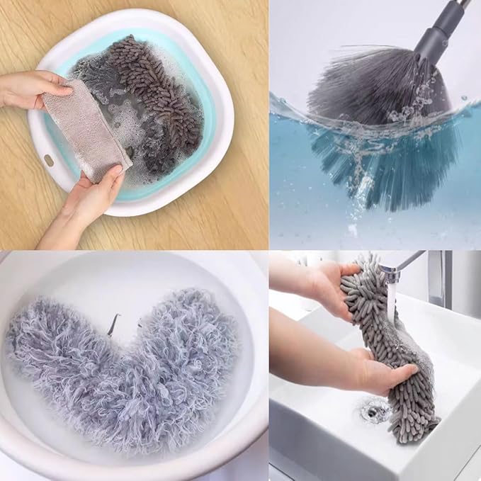 Microfiber Feather Duster Kit with 100” Extension Pole 6 PCS Reusable Bendable Washable Dusters for Cleaning Machine Washable Ceiling Fan Cleaner Duster for Cleaning Cobweb, Furniture, Blinds,Ceiling