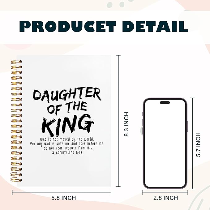 BearCake Prayer Journal for Woman,Christian Bible Journal,Christian Gifts for Women, Bible Notebooks for Note Taking, Daughter of the King,Spiral bible Notebook 5.5x8.3