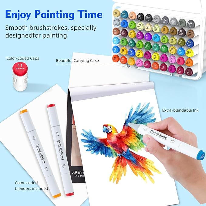 HOMESILMO-48 Color Double Head Alcohol Marker Set, Fine Chisel, Dual Effect Design, Art Marking, Professional Painting Marking, Adult Coloring Book | Coloring Marking | Painting |, Artist Set.