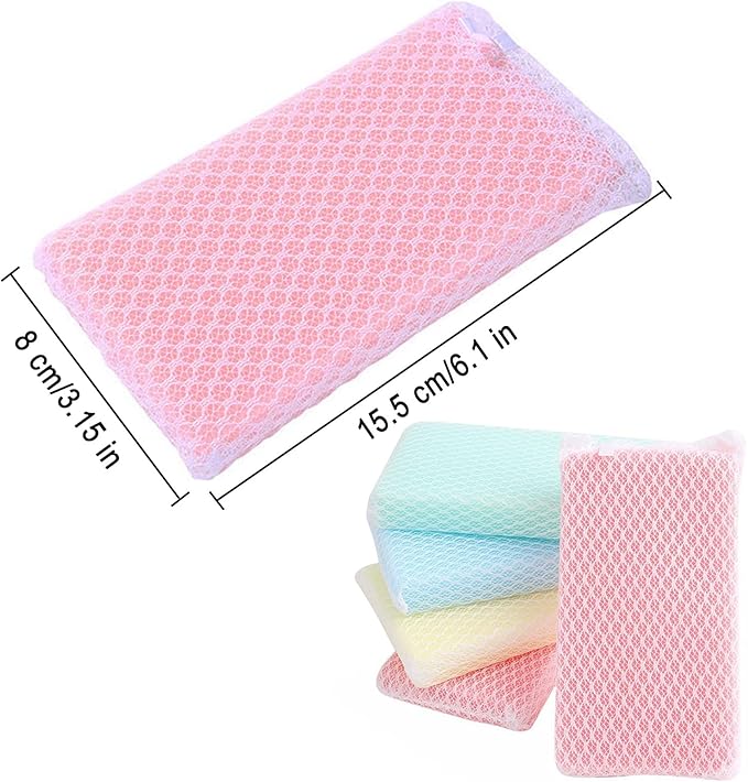 Sponge Individually Wrapped, Kitchen Dishwashing Sponge, Mesh Net Scouring Pad, Odor-Free Sponge Wipes Suitable for Travel Apartments (Multicolor Pack of 10)