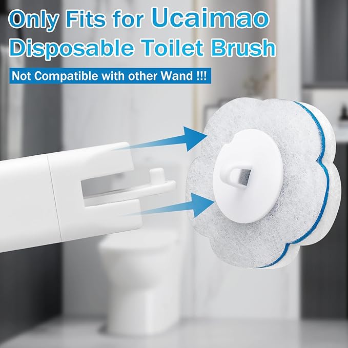 Ucaimao 80 PCS Toilet Wand Cleaner Refills,Toilet Bowl Brush Refills Disposable Toilet Cleaning System Replacement Heads Cleaner Pads for Bathtub Wash Basin (Only Refills,Only Fits Ucaimao) - White