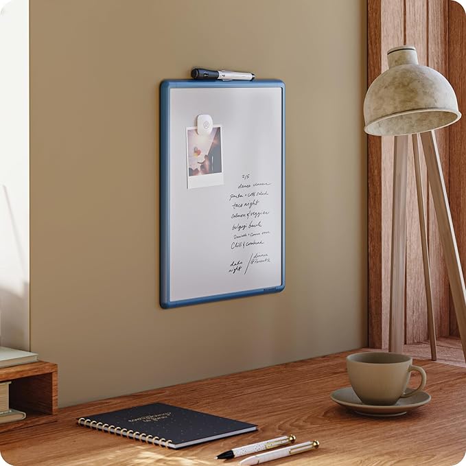 U Brands Contempo Magnetic Dry Erase Board White Board, 11" x 14", Blue Modern Frame, Includes Magnet and Marker