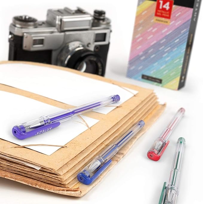 ARTEZA Metallic Gel Pens Colored with Triangular Grip, 14 Colors Gel Markers for Adult Coloring