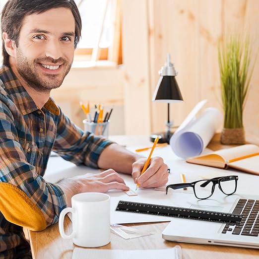 eBoot 2 Pieces Plastic Ruler Straight Ruler 12 Inch Black Plastic Rulers Measuring Tool for School, Home, or Office