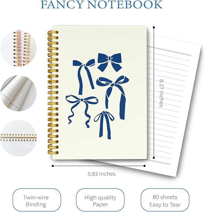 LiTiu Preppy Spiral Journal Notebook,Coquette Girly Style Notebook for Teen Girls Women,Bow Preppy Funky Hardcover Spiral Notebook 5.8x8.3