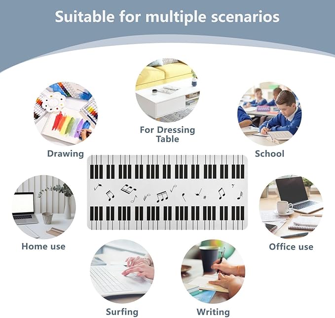 Mouse Pad Desk Mat Leather Desk Pad Large Gaming Desk Cover Protector Mat for Keyboard Computer Laptop Office Waterproof 47.2 x 23.6 Inch Piano with Music Notes