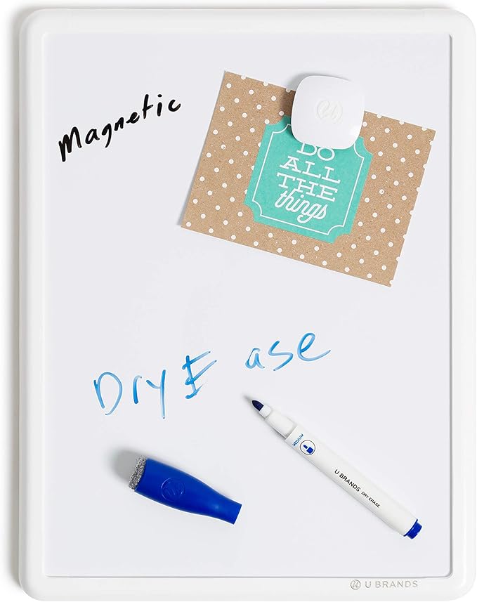 U Brands Contempo Magnetic Dry Erase Board White Board Kit, 8.5” x 11”, White Modern Frame, Includes 4 Markers and Magnet