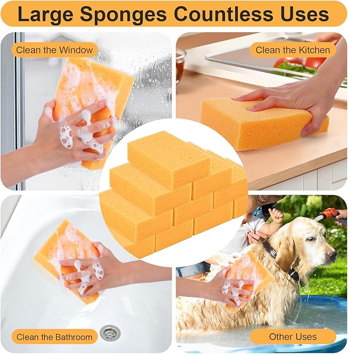 10 Pcs Large Sponge Bulk, 7.1 x 4.7 x 2 Inch Large Cellulose Sponges, Super Absorbent and Non-Scratch, Handy Sponges Cleaning for Kitchen, Bathroom, Countertops, Car Wash
