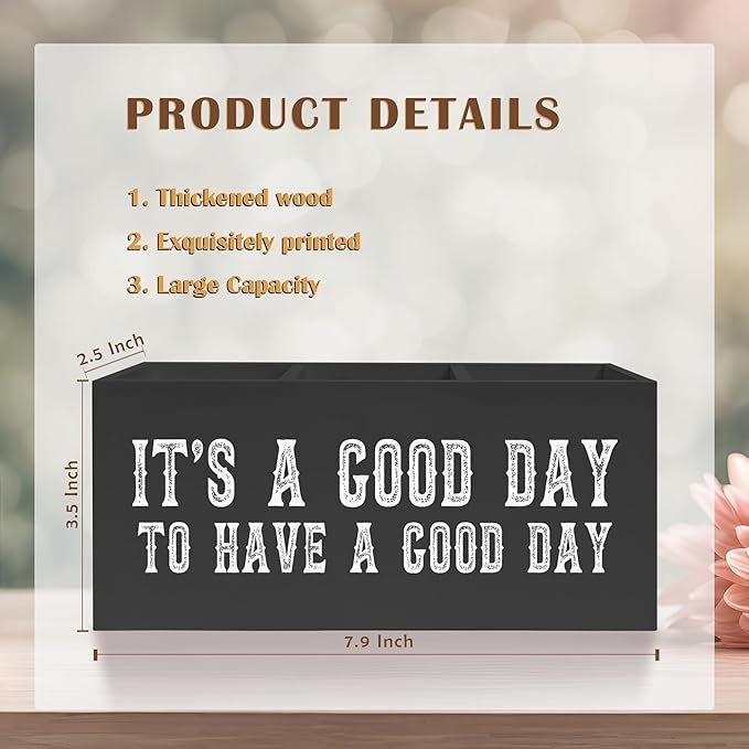 Inspirational Quotes Pencil Pen Holder for Desk, It's A Good Day to Have A Good Day Wooden Pencil Holder Organizer for Home Office Desk Accessories, Encouragement Gifts for Women Men