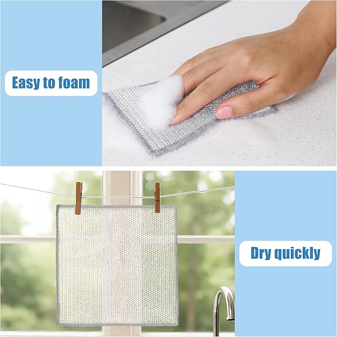 50pcs Non Scratch Wire Dishcloth, Multipurpose Wire Dishwashing Rags for Wet and Dry, Reusable Stainless Steel Cleaning Cloth, Kitchen Metal Dish Cloths for Washing Dishes Sinks, Dishes, Stove Top