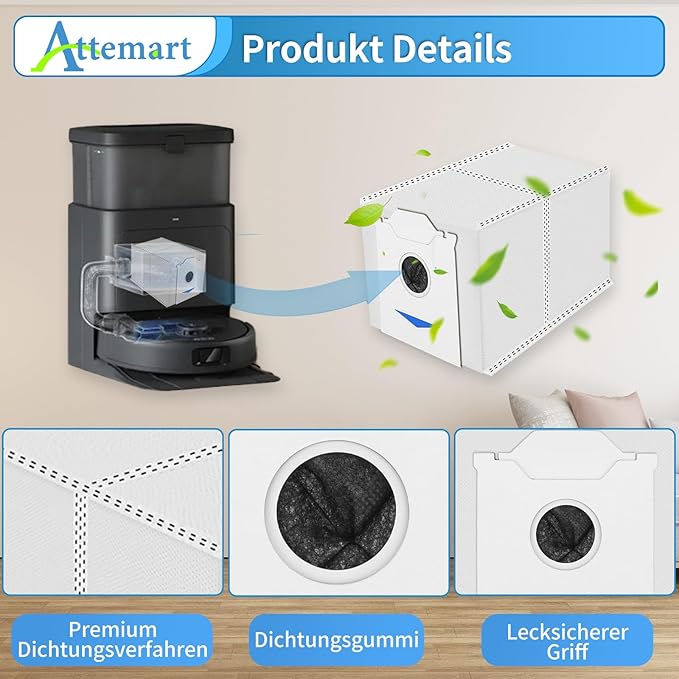 Attemart Dust Bag (10 Pcs) Replacement for Ecovacs Deebot N30 Pro Omni Robot Vacuum, 3L Large Capacity Vacuum Bags Compatible with Ecovacs Deebot N30 Omni Accessories