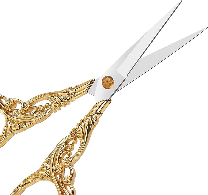 4.7 INCH Mini Stainless Steel Embroidery Scissors, Sharp Pointed Tip, Travel Scissors With Cover, Gold